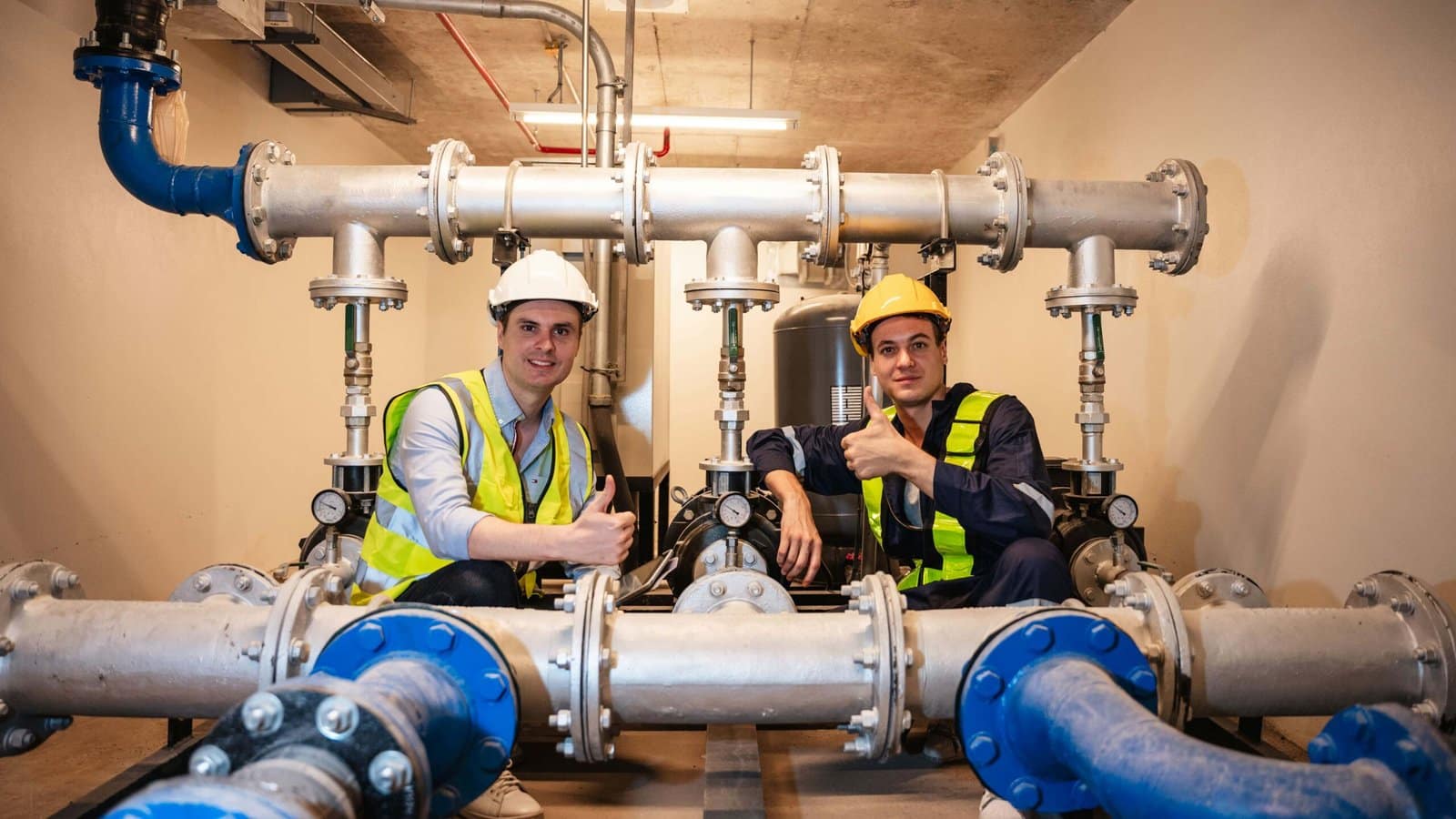 "Plumber repairing a commercial plumbing system